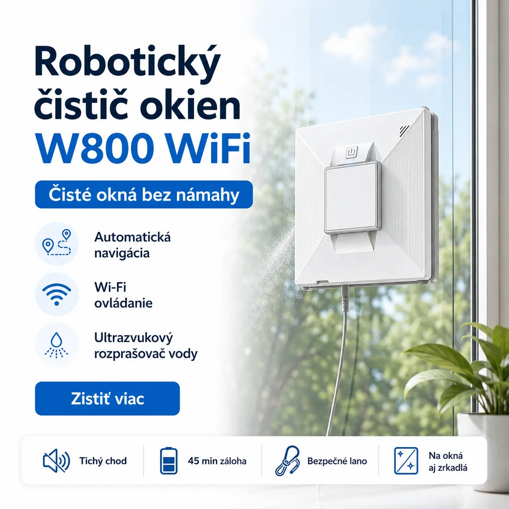 Robotický čistič okien W800 WiFi s automatickou navigáciou a ultrazvukovým rozprašovaním vody