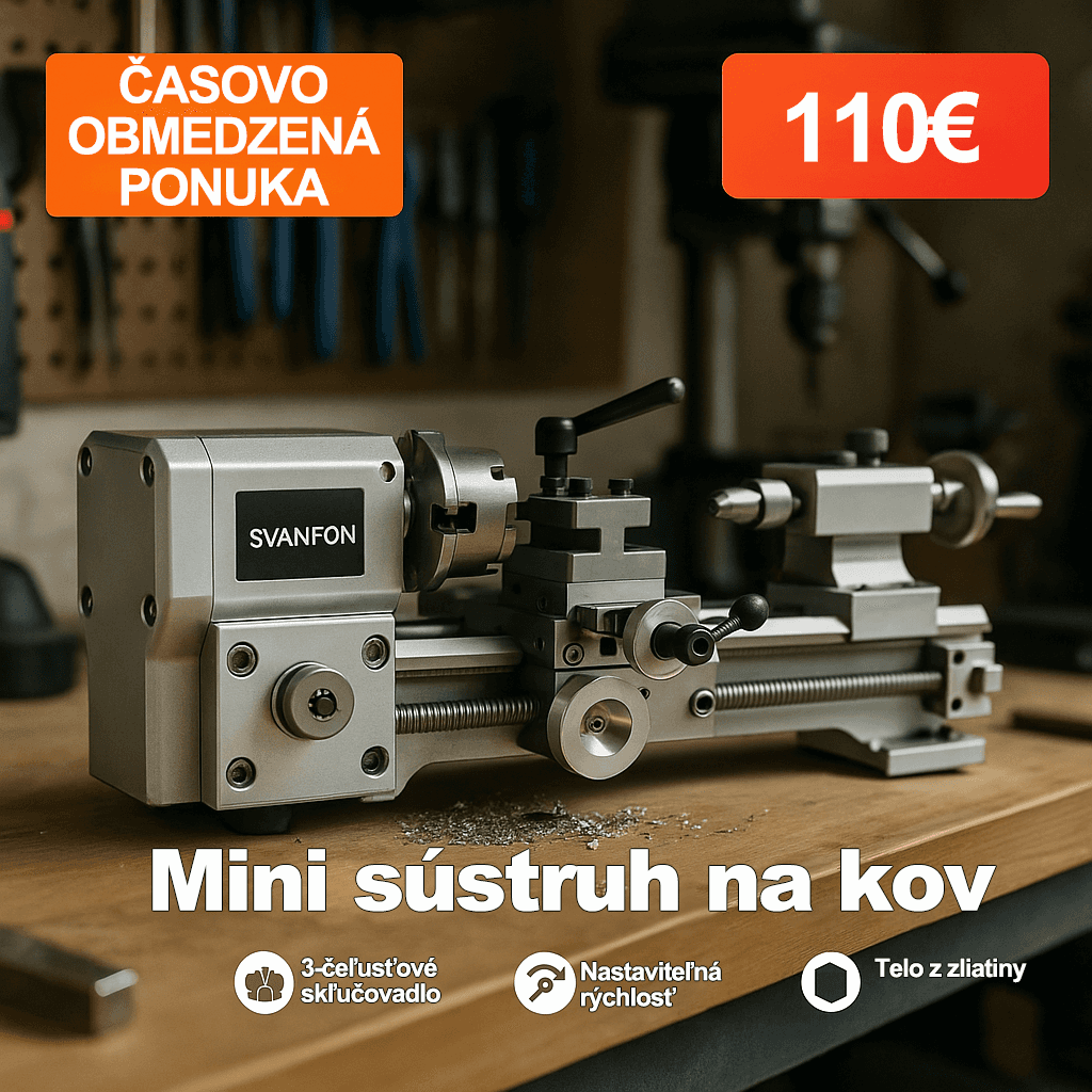 Stolný kovový sústruh, plynulá regulácia otáčok od 0 do 2500 ot./min., bezkartáčový motor 750 W, kovové prevody
