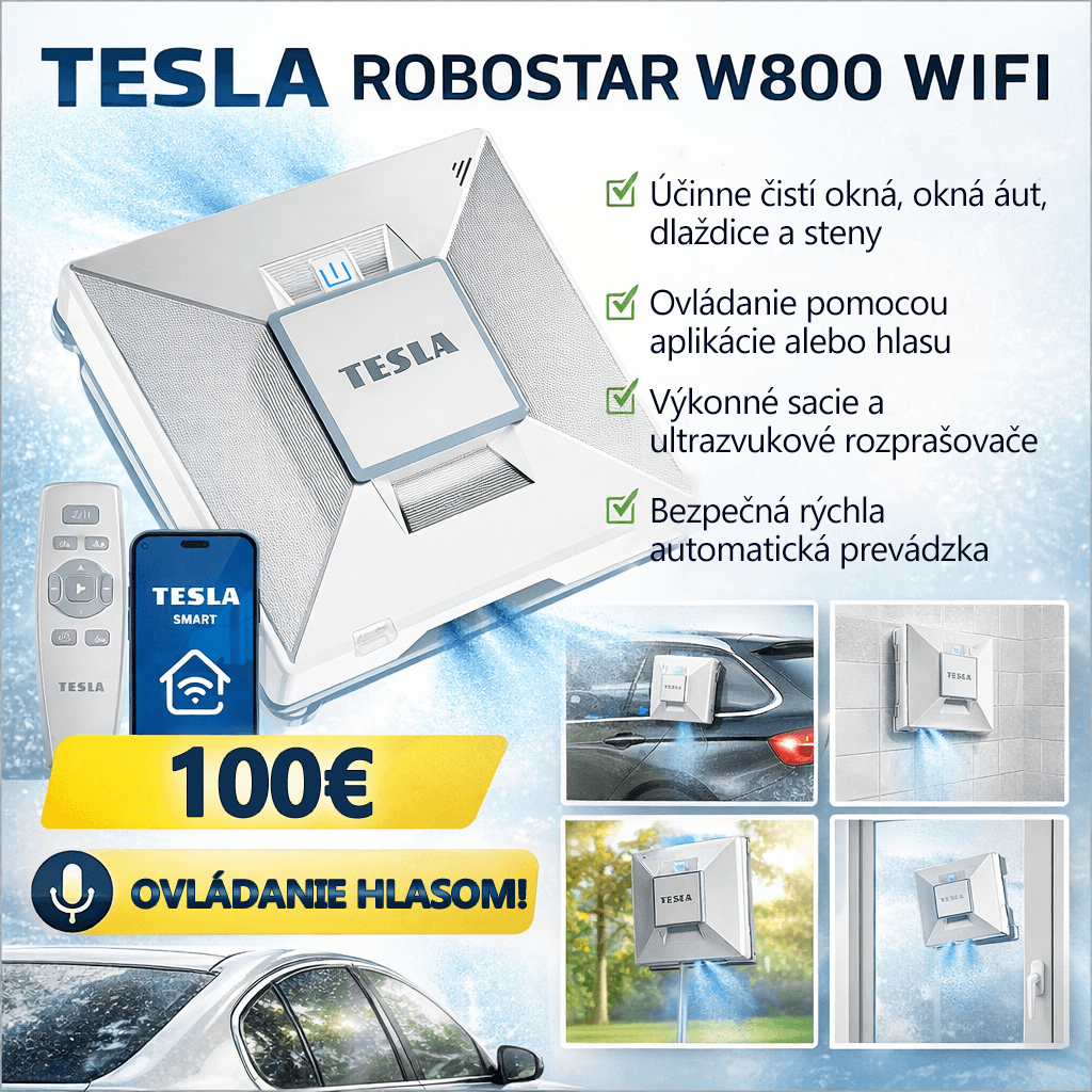 Inteligentný čistič okien Tesla RoboStar (na čistenie okien auta, podláh, dlaždíc a iných typov okien), s funkciou rozprašovania vody, výkon 72W/230V/650mAh, podporuje Wi-Fi a je ovládaný na diaľku.
